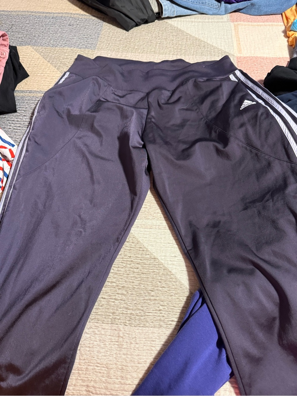 adidas ladies purple Track Pants with White Stripes size xl